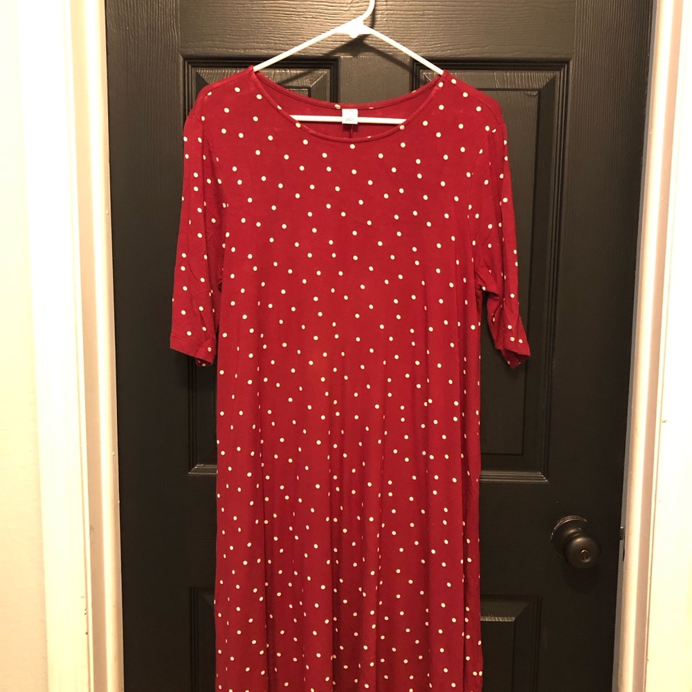 Burgundy with white polka dot dress